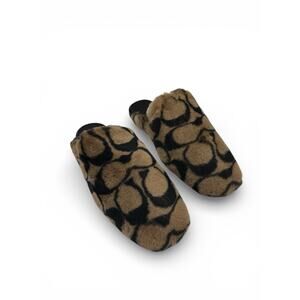 Coach SIG Sherling Slip Slippers Coconut Signature Print Women’s Size 8B New